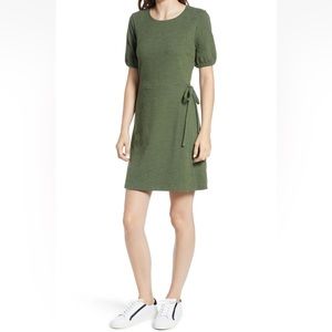 Madewell Crosshatch Puff Sleeve Green mini Faux Wrap Dress